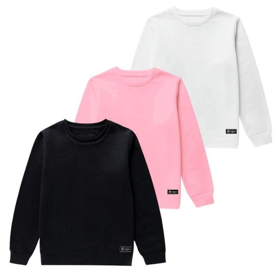 Kit Moletom Infantil Liso Básico Gola Redonda Sem Capuz