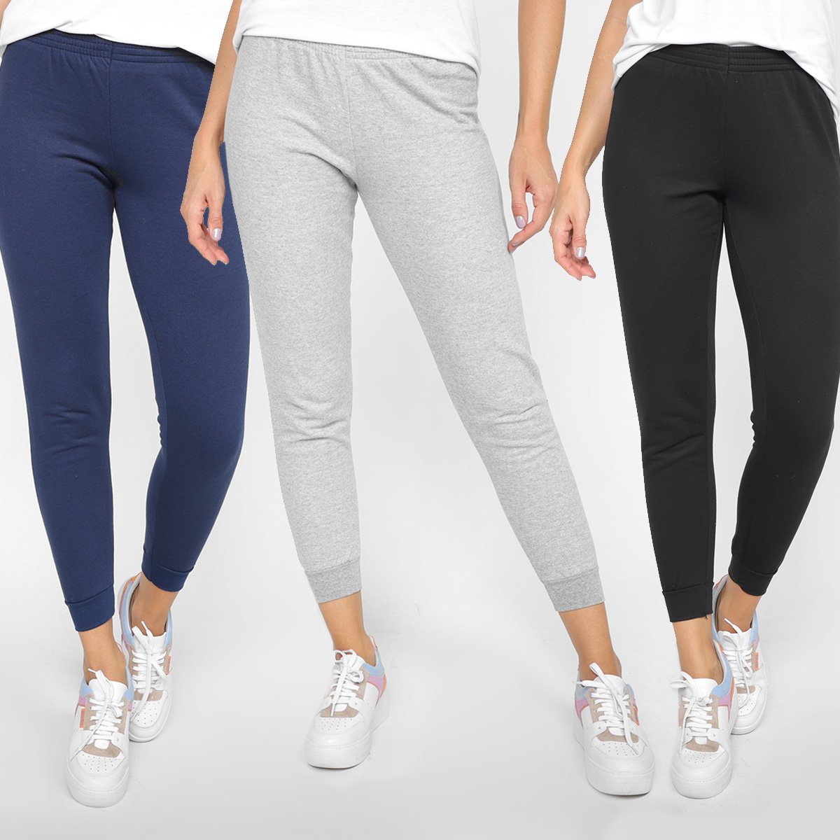 Kit Moletom Three Hands Básico Feminino 3 Peças - Preto+Marinho Menor preço em Kit Moletom Three Hands Básico Feminino 3 Peças - Preto+Marinho