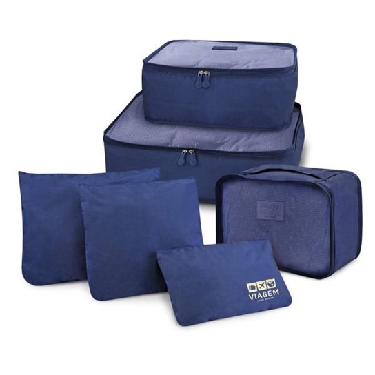 Kit Organizador de Malas de 6 Peças Jacki Design Viagem - Azul