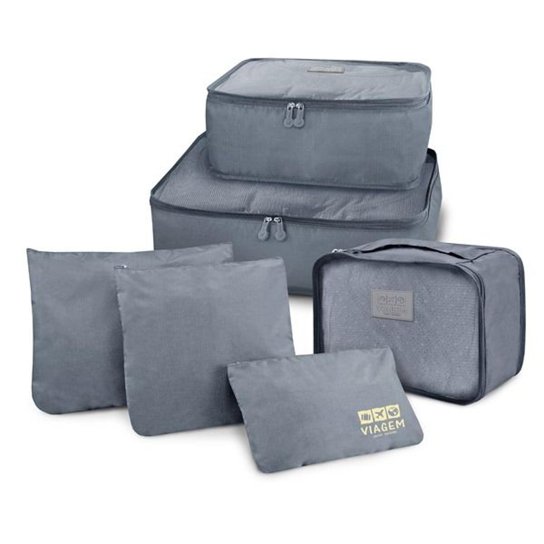 Kit Organizador de Malas de 6 Peças Jacki Design Viagem - Cinza