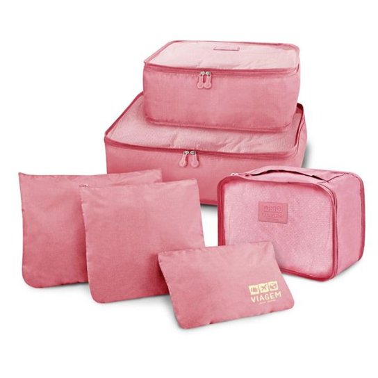 Kit Organizador de Malas de 6 Peças Jacki Design Viagem - Rosa