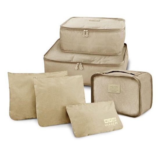Kit Organizador de Malas de 6 Peças Jacki Design Viagem - Creme