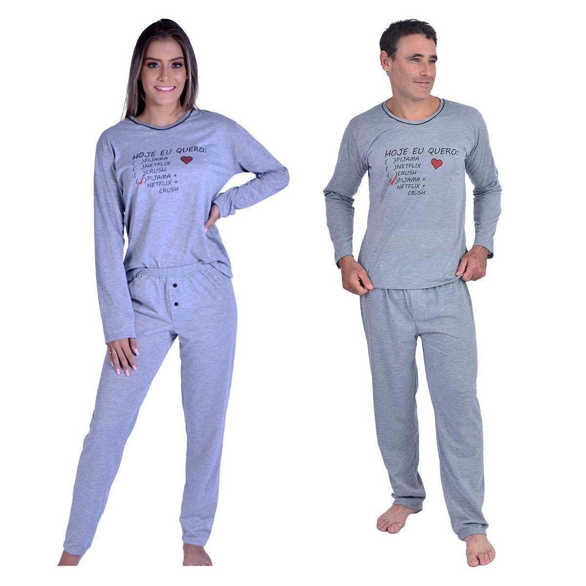 Kit Pijama Casal Feminino e Masculino Longo Namorados Crush Inverno Menor preço em Kit Pijama Casal Feminino e Masculino Longo Namorados Crush Inverno