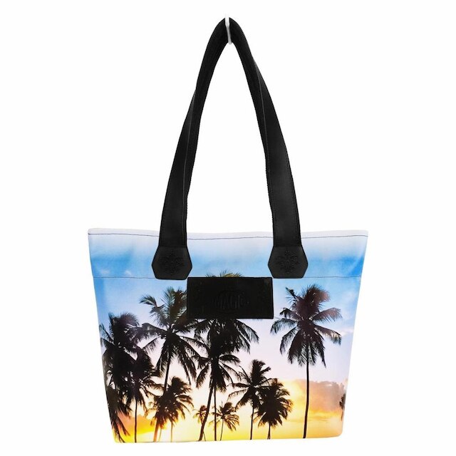Kit Praia Feminino Coqueiros com Bolsa, Necessaire e Chinelo, Magicc