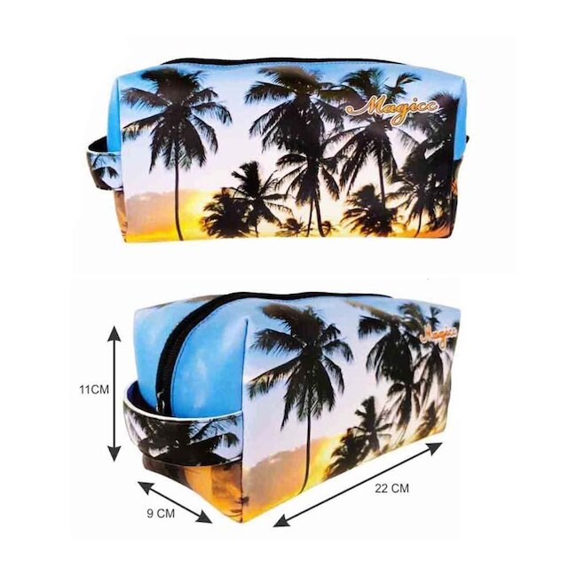 Kit Praia Feminino Coqueiros com Bolsa, Necessaire e Chinelo, Magicc