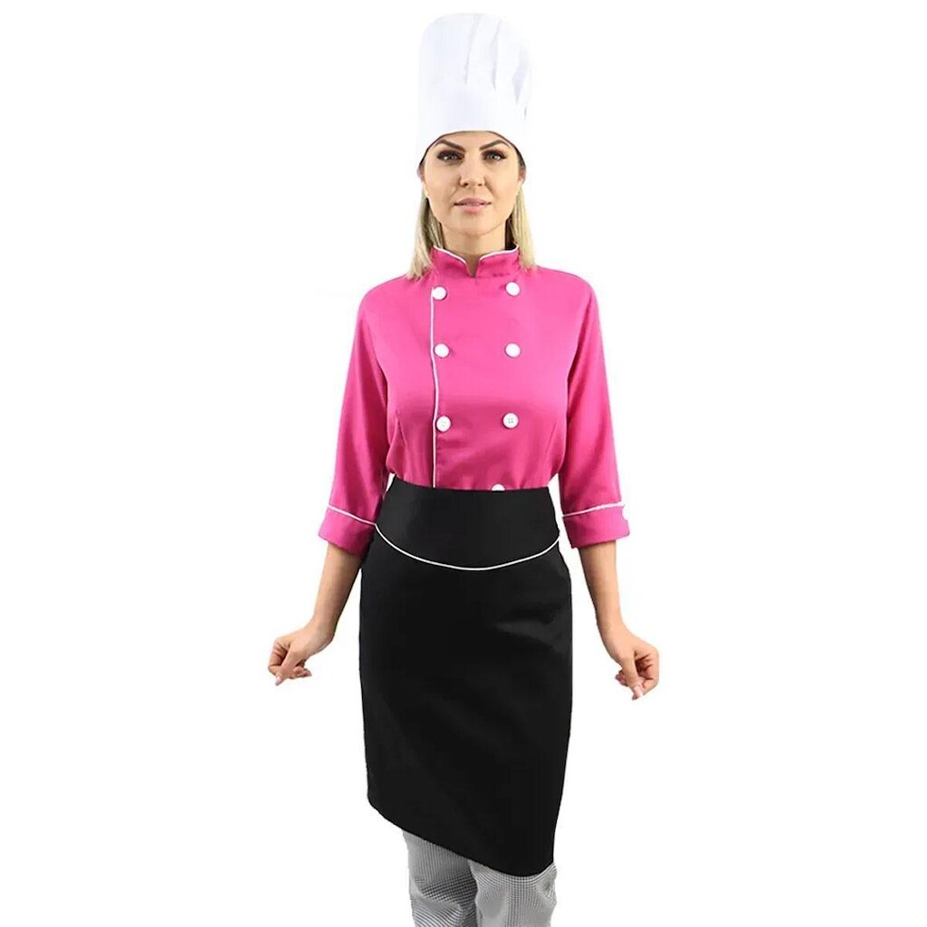 Kit Profissional Feminino: 1 Camisete Acinturada + 1 Gorro Branco + 1 Bata de Atendimento