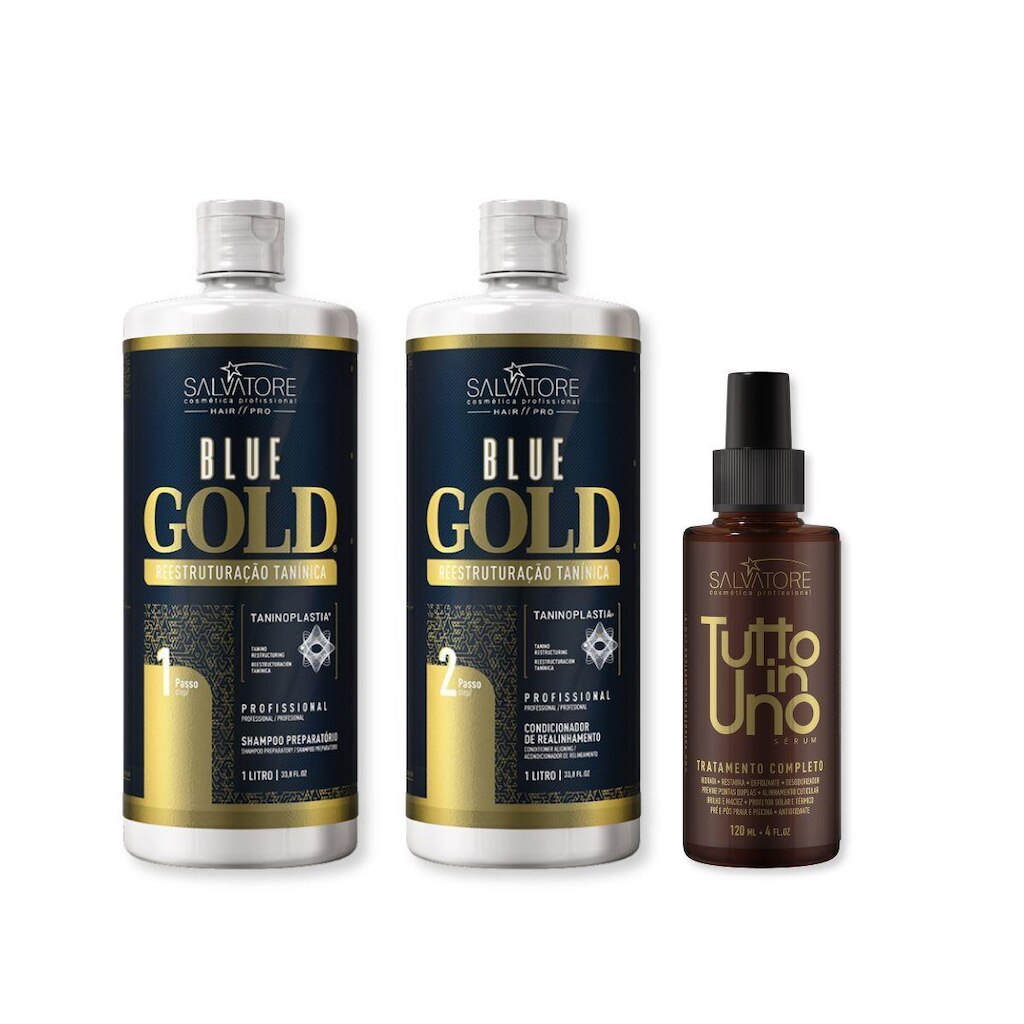 Kit Progressiva Blue Gold e Sérum Multifuncional Salvatore