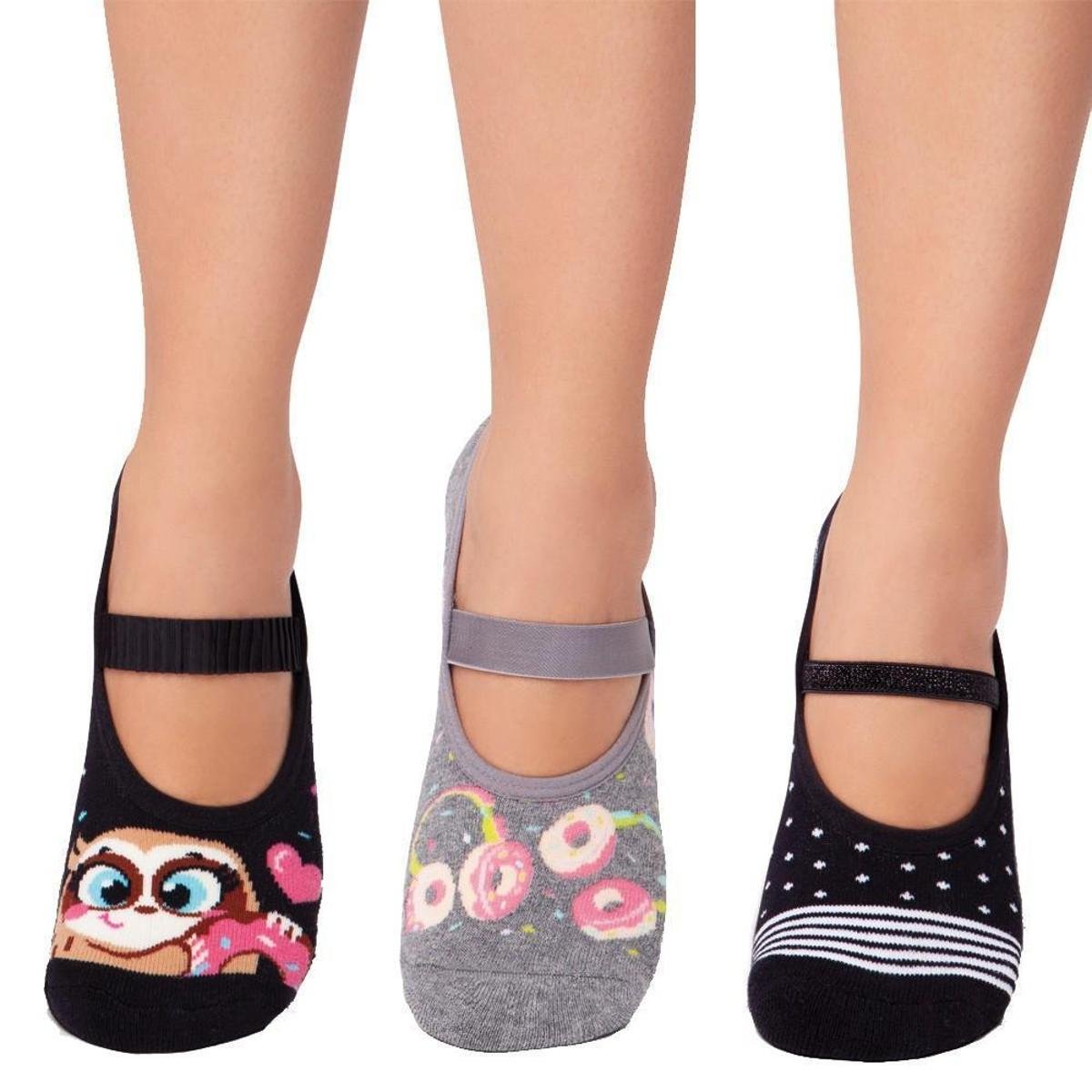 Kit Puket 3 Pares Meias Sapatilha Feminino - Colorido Menor preço em Kit Puket 3 Pares Meias Sapatilha Feminino - Colorido