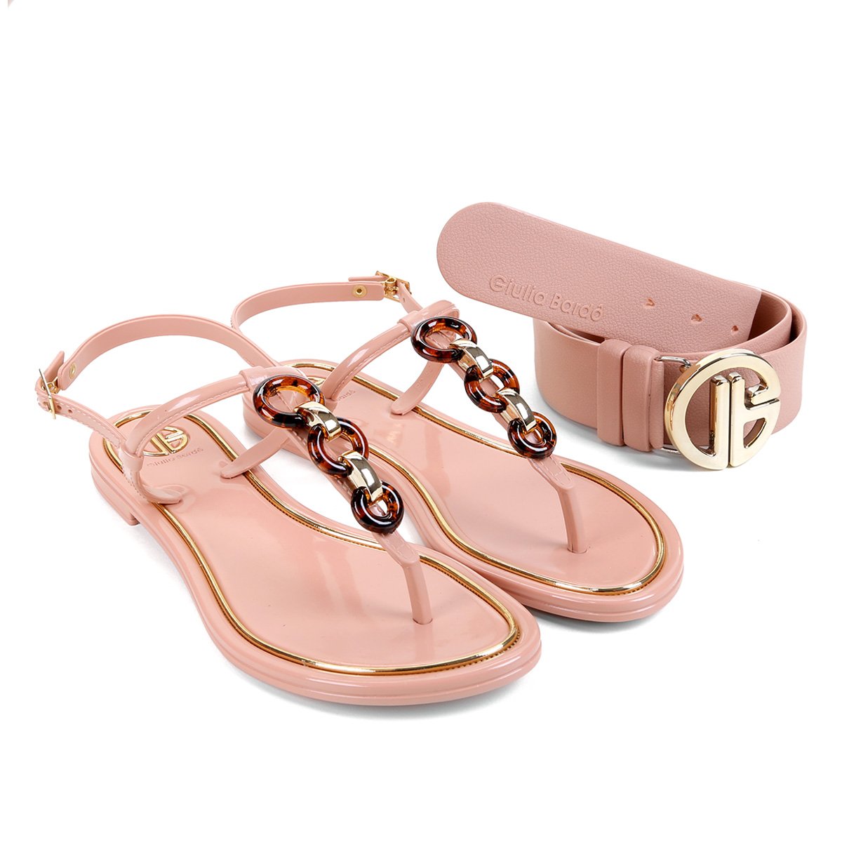 Kit Rasteira Giulia Bardô Corrente C/ Cinto Feminina - Nude Menor preço em Kit Rasteira Giulia Bardô Corrente C/ Cinto Feminina - Nude