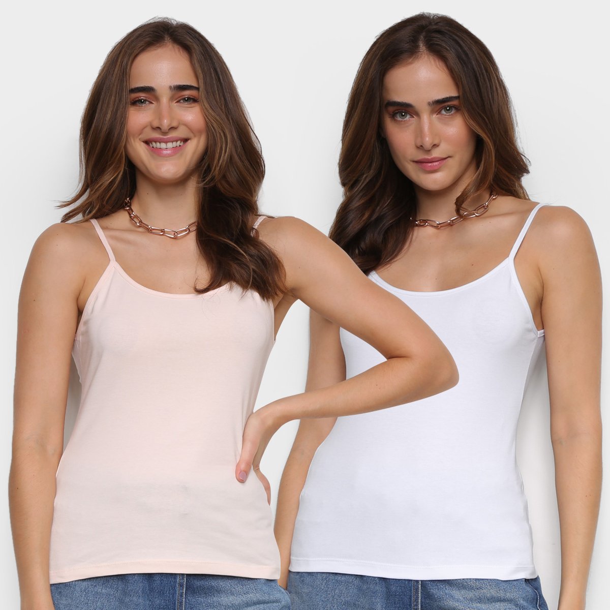 Kit Regata Básica Alça Fina Feminina c/ 2 Peças - Rosa+Branco Menor preço em Kit Regata Básica Alça Fina Feminina c/ 2 Peças - Rosa+Branco