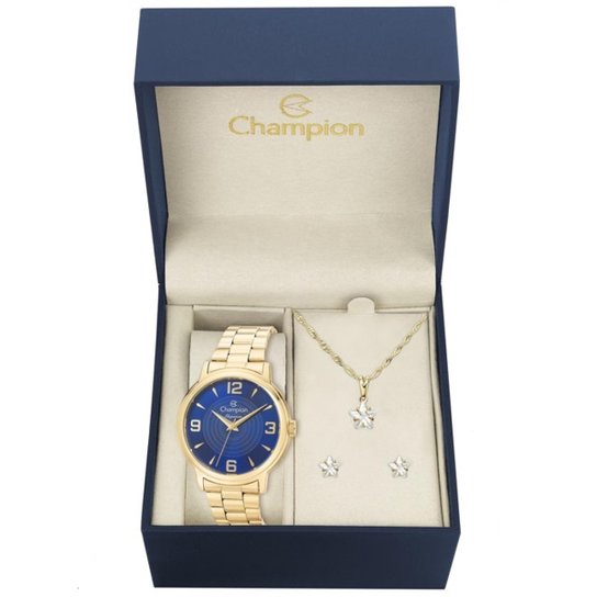 Kit Relógio Champion Elegance CN26126K com Colar e Brincos Feminino - Dourado