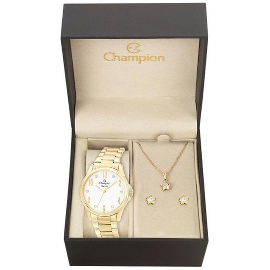 Kit Relógio Champion Elegance CN26242W + Colar e Brincos Feminino - Dourado