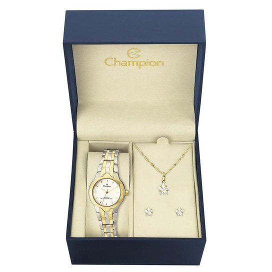 Kit Relógio Champion Feminino - CH25203W - Dourado