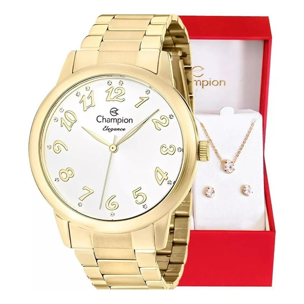 Kit Relógio Champion Feminino com Colar e Brincos CN26000W