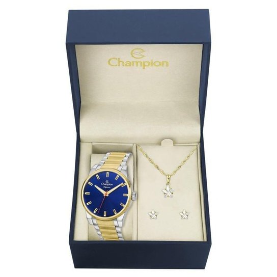 Kit Relógio Champion Feminino Elegance - CN27590K - Dourado