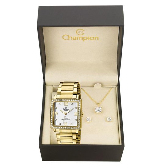 Kit Relógio Champion Feminino Passion - CH25696W - Dourado
