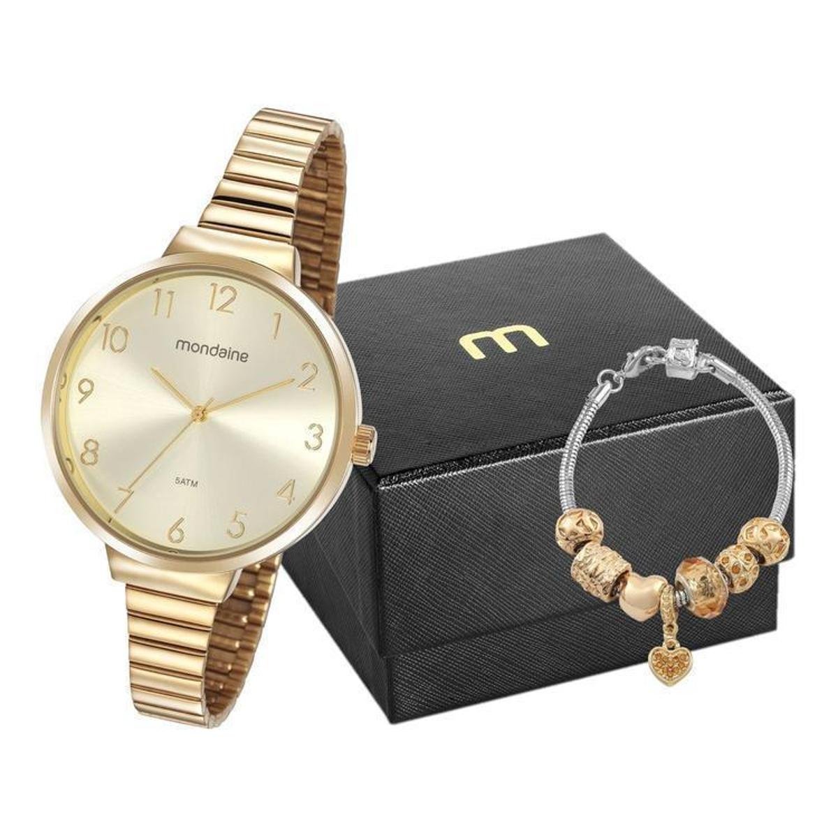 Kit Relógio Feminino Mondaine Analógico - 32116LPMVDE1K1 com Acessórios - Dourado Menor preço em Kit Relógio Feminino Mondaine Analógico - 32116LPMVDE1K1 com Acessórios - Dourado