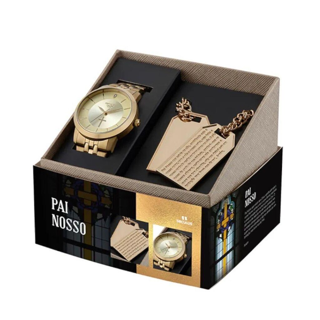 Kit Relógio Feminino Seculus com Colar Pai Nosso Original