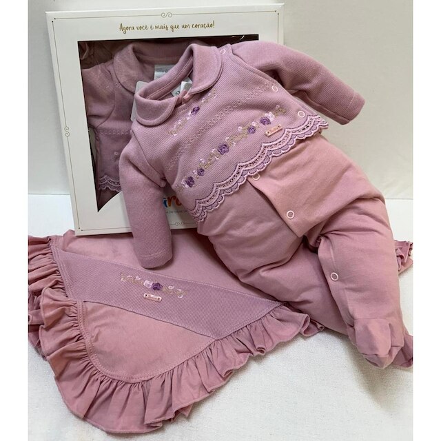 Kit Saída Maternidade Luxo Bebê Menina Bordado Paraiso 16153