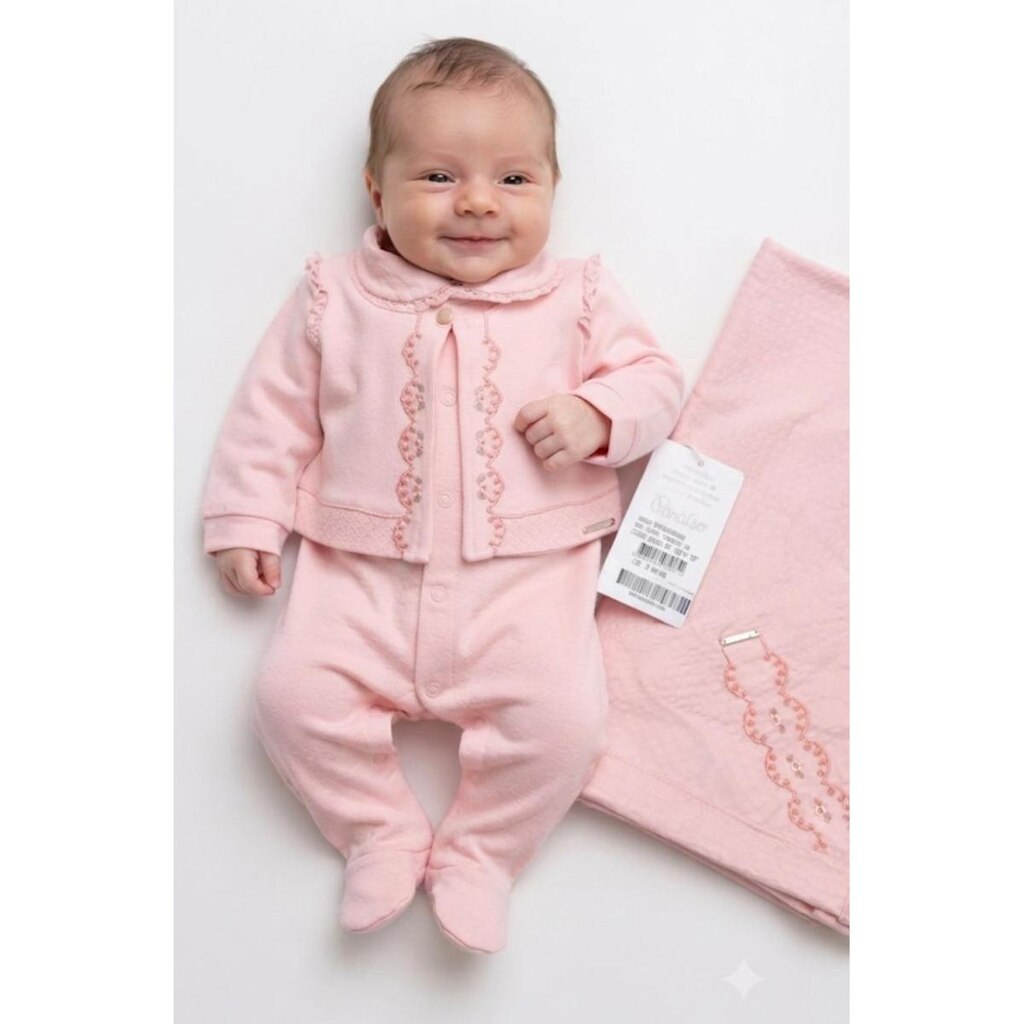 Kit Saída Maternidade Tricô Luxo Bebê Menina Paraiso 19231