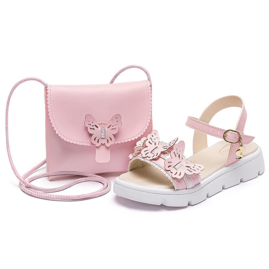 Kit Sandália Esportiva Infantil Menina Antiderrapante Rosa Borboleta Leve Casual Mzkid