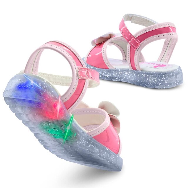 Kit Sandália Infantil Luzinha Menina Sola Led Com Bolsinha Gatatuya