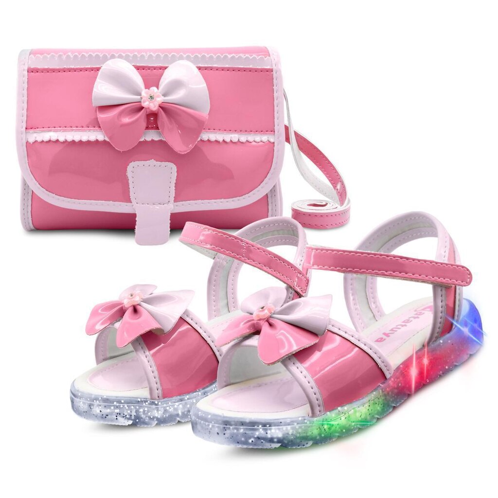 Kit Sandália Infantil Luzinha Menina Sola Led Com Bolsinha MzKid