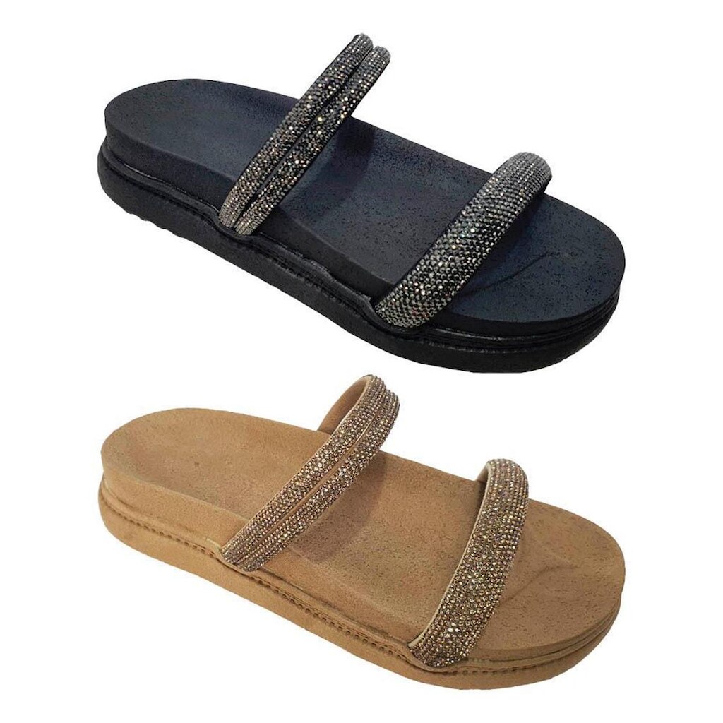 Kit Sandália Strass Flat Papete Anatômica 2 Tiras Moda Pé 1