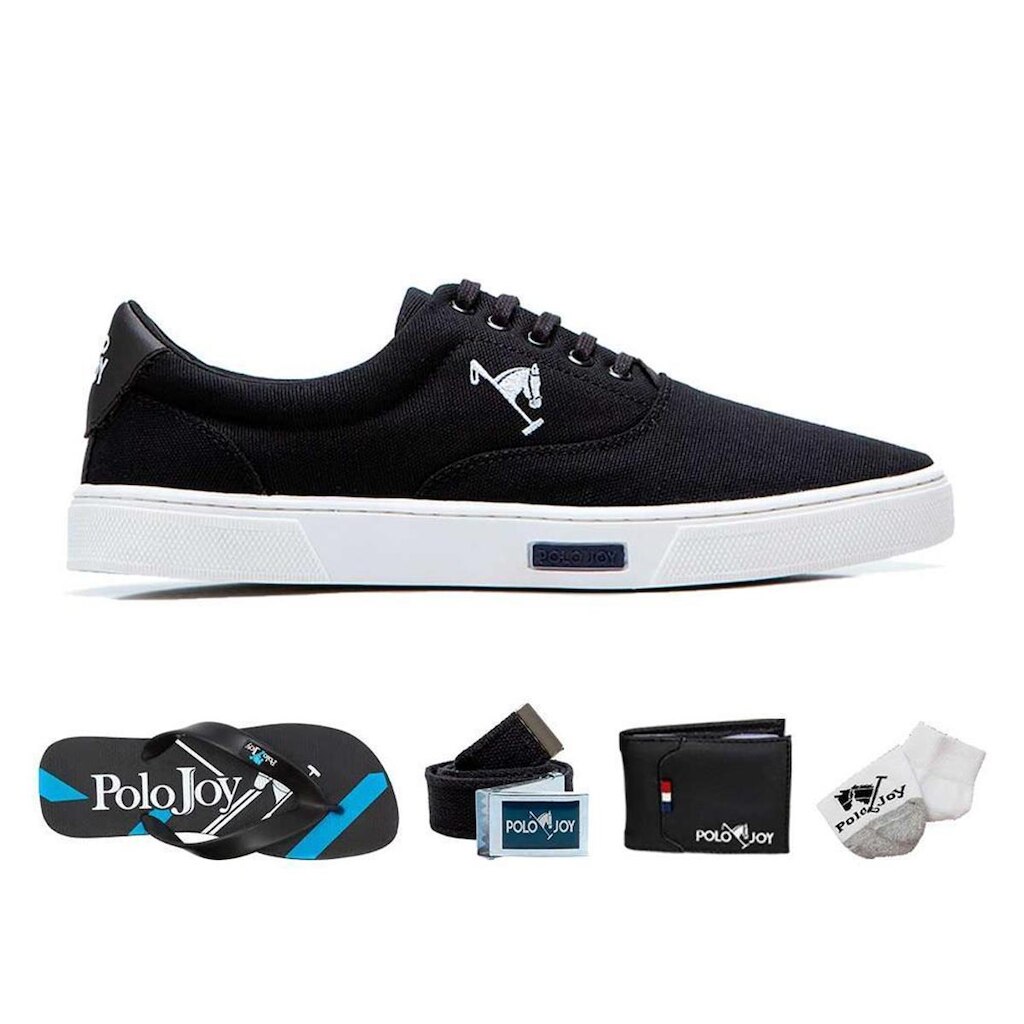 Kit Sapatênis Lona com Chinelo Carteira Cinto Meia Casual
