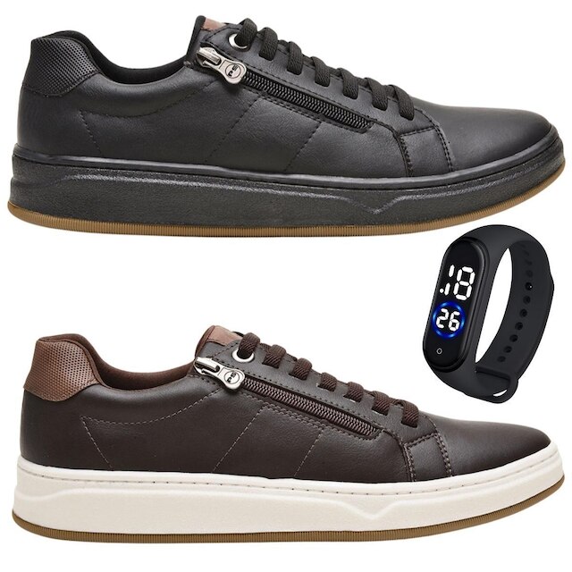 Kit Sapatenis Masculino Tenis Casual Dia-A-Dia Trabalho Resistente Top Confortavel Relogio Band