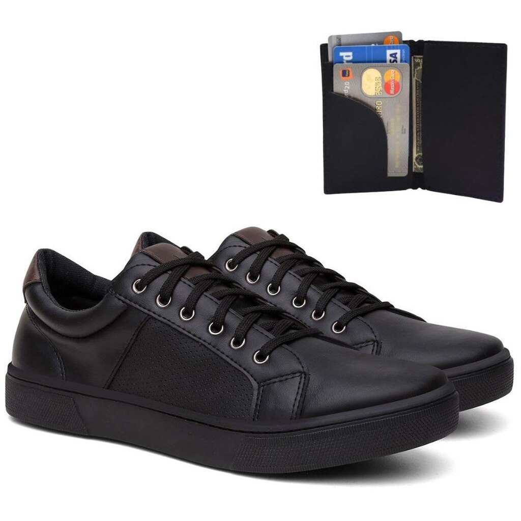 Kit Sapatenis Tenis Casual Flexível Leve Homem Estiloso Moderno Casual Palmilha Gel + Carteira