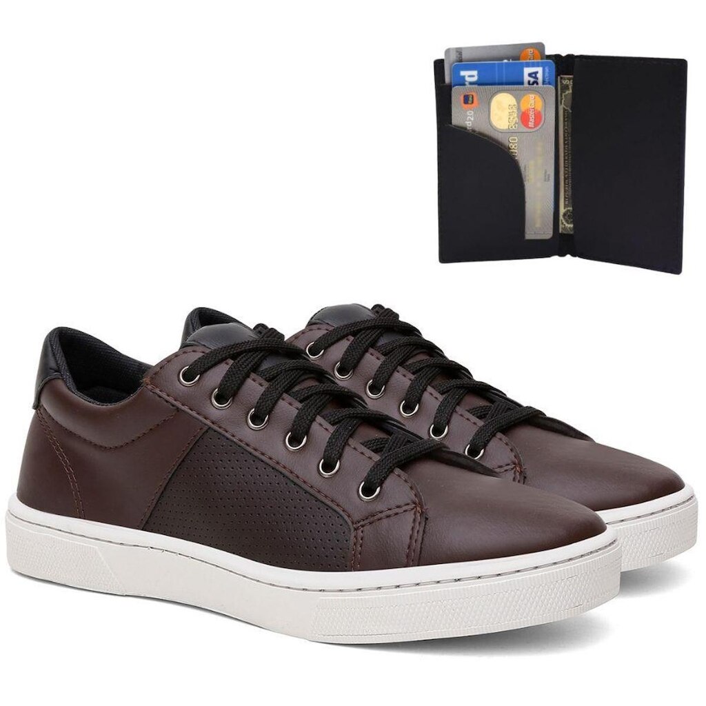 Kit Sapatenis Tenis Casual Flexível Leve Homem Estiloso Moderno Casual Palmilha Gel + Carteira