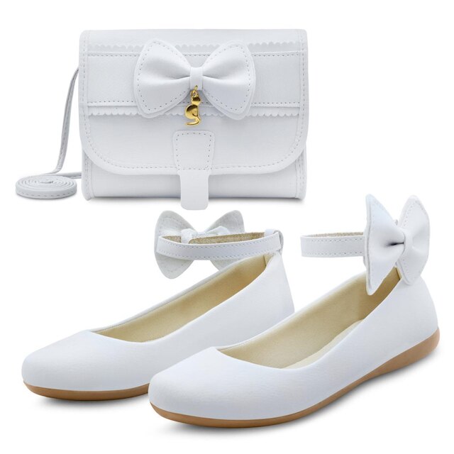 Kit Sapatilha Infantil Menina Boneca Gatatuya Com Bolsa Laço Feminina Branca