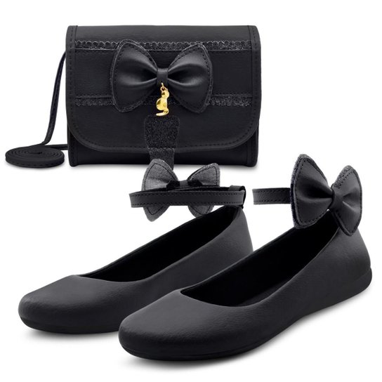 Kit Sapatilha Infantil Menina Boneca MzKid Com Bolsa Laço Feminina