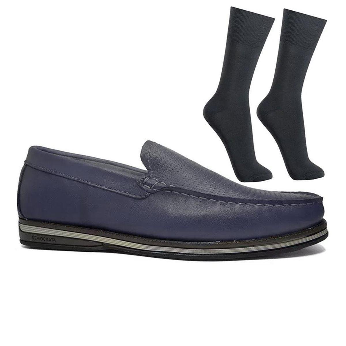 Kit Sapato Democrata Mocassim Easy Ted Couro Masc Menor preço em Kit Sapato Democrata Mocassim Easy Ted Couro Masc