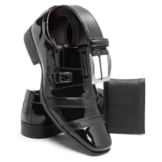 Kit Sapato Social + Cinto + Carteira Masculino 703 Conforto - Preto