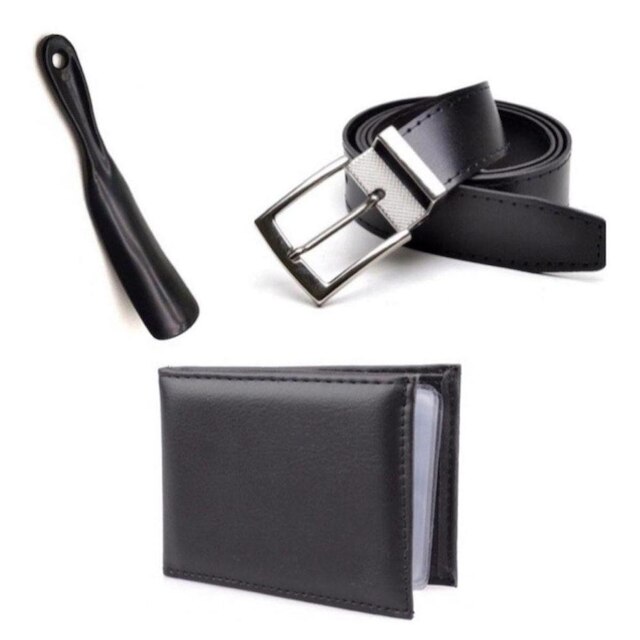 Kit Sapato Social Infantil Menino Solado PVC Cadarço Com Carteira Cinto e Calçadeira