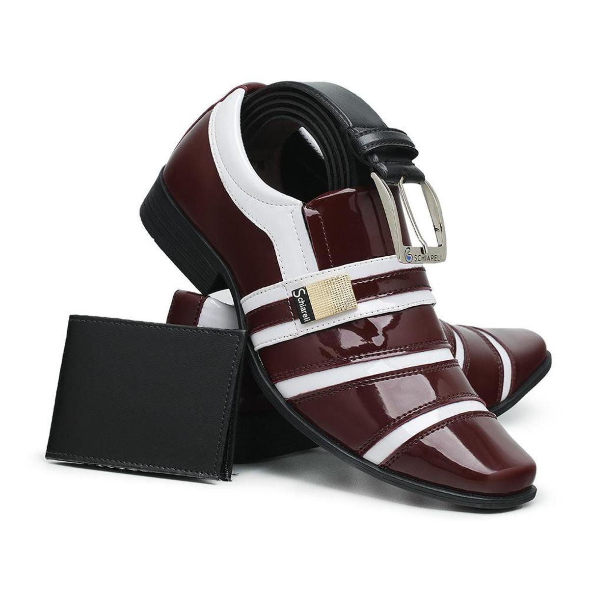 Kit Sapato Social Masculino Preto Branco Listrado Com Elásticos