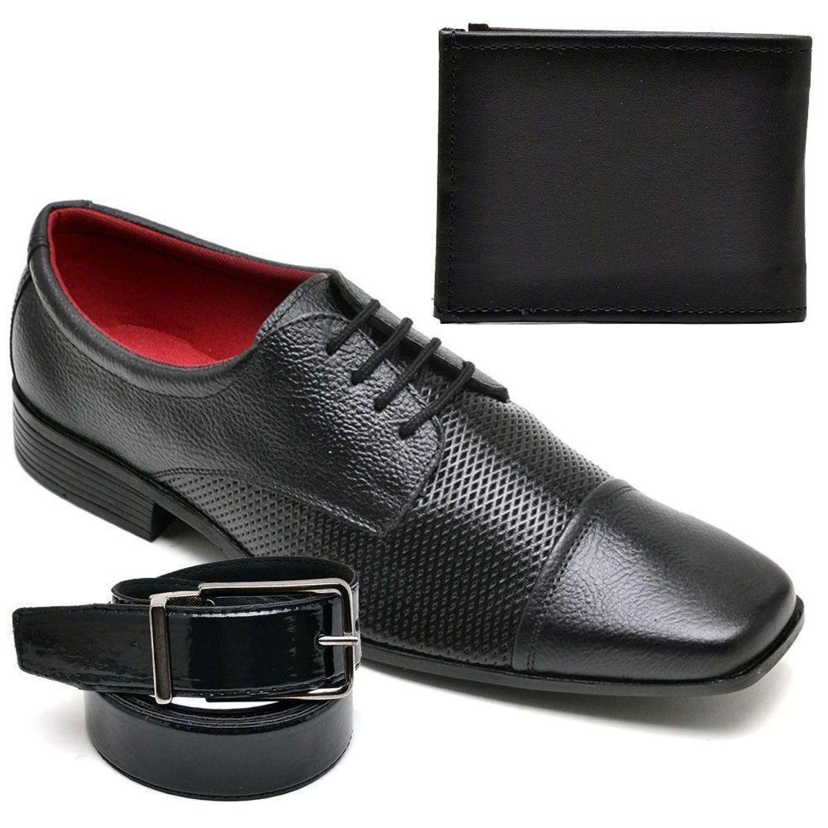 Kit Sapato Social Top Flex Couro + Cinto + Carteira Masculino - Preto |  Zattini