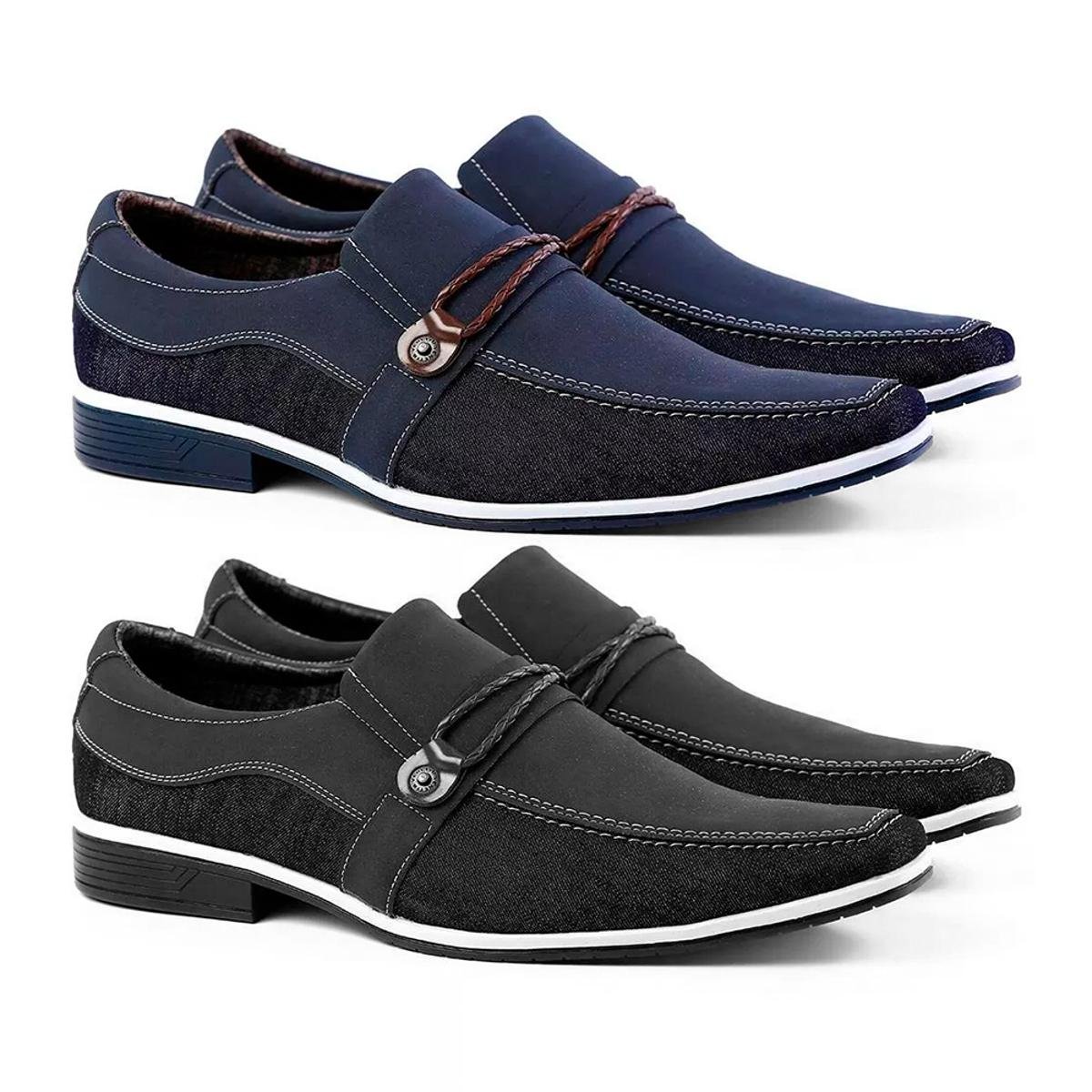 Kit Sapato Social Venetto Thor Confort Masculino - Azul+Preto Menor preço em Kit Sapato Social Venetto Thor Confort Masculino - Azul+Preto