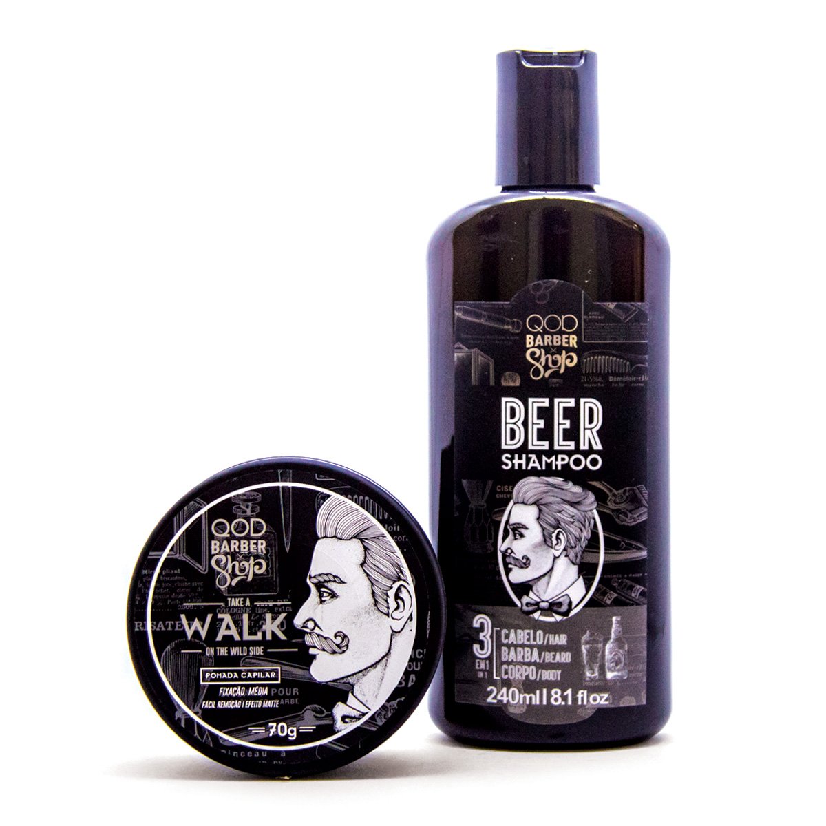 Kit Shampoo de Cerveja QOD Barber Shop 3 em 1 + Pomada Capilar Walk