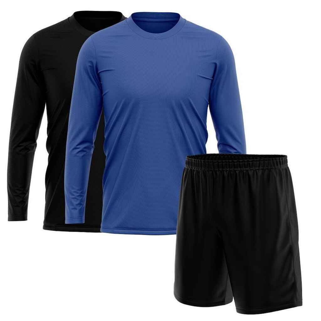 Kit Short + 2 Camisetas Masculina Manga Longa Treino