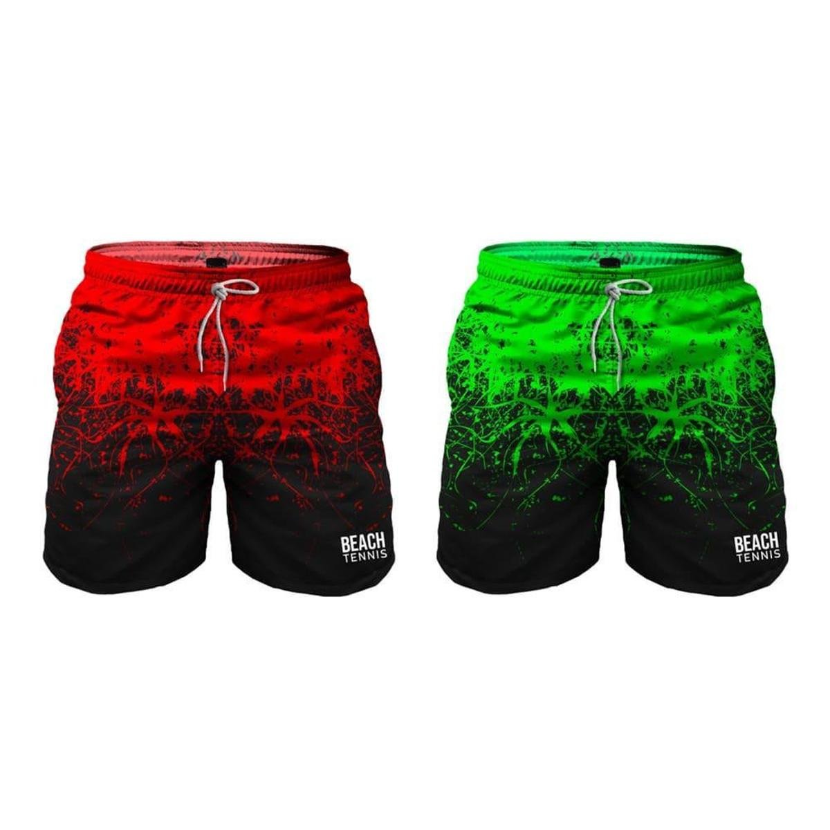 Kit Short Beach Tennis Vermelho/Verde Tactel Masculino com Bolsos Menor preço em Kit Short Beach Tennis Vermelho/Verde Tactel Masculino com Bolsos