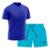 Kit Short + Camiseta Dry Treino Fitness Academia Bermuda Camisa Praia Esporte Azul - Azul