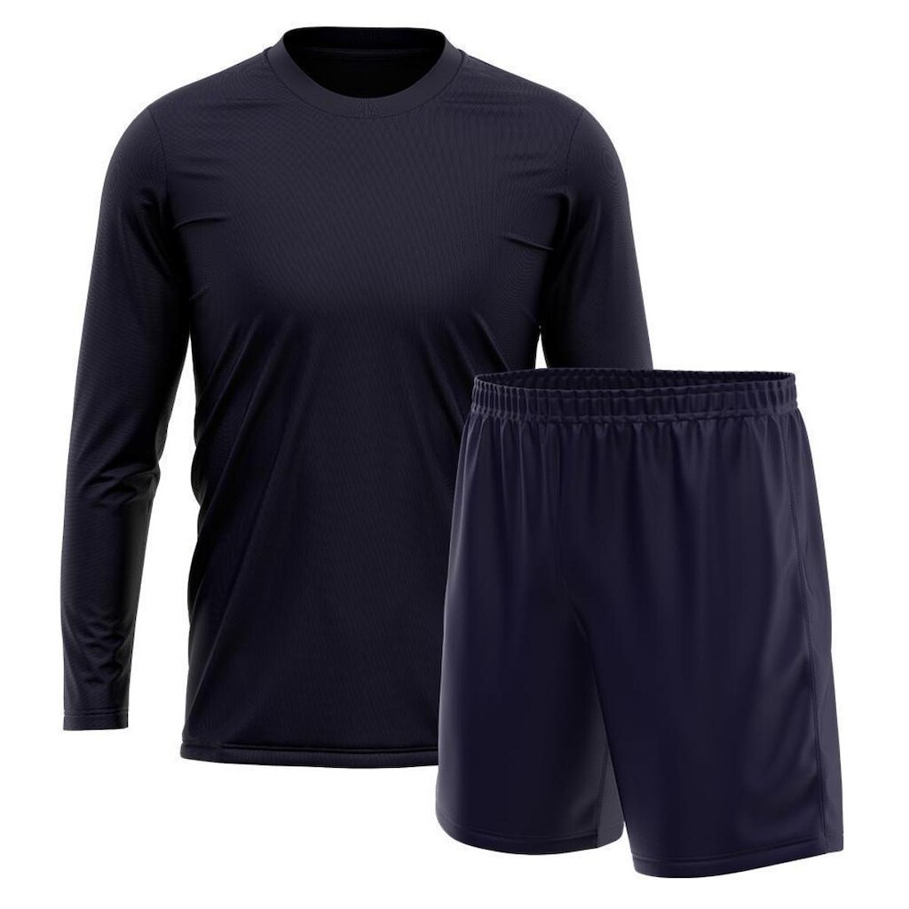 Kit Short Marinho + Camiseta Masculina Manga Longa Treino