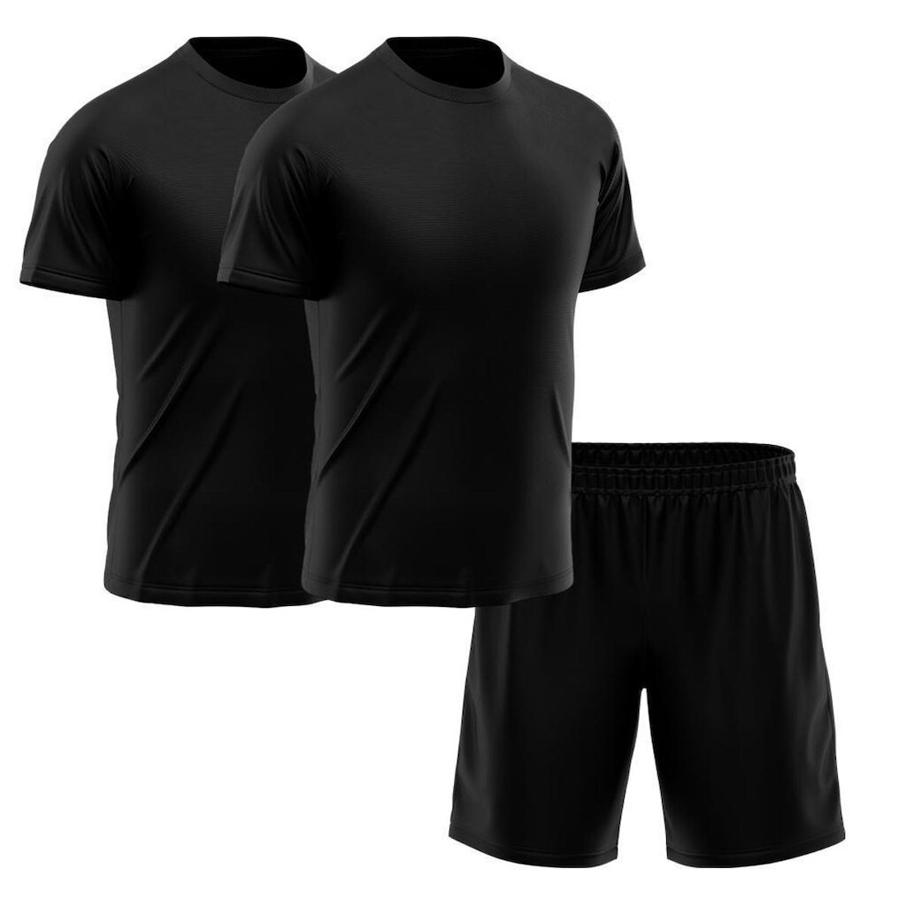 Kit Short Preto + 2 Camisetas Masculina Dry Esporte Treino Academia Futebol Camisa Blusa