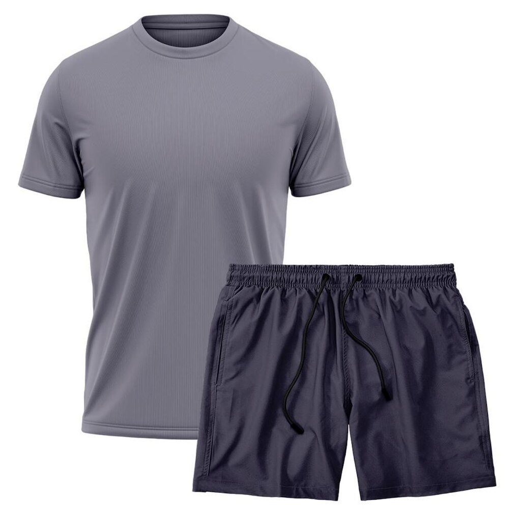 Kit Short Praia Academia Passeio Treino Marinho + Camiseta Manga Curta Masculina