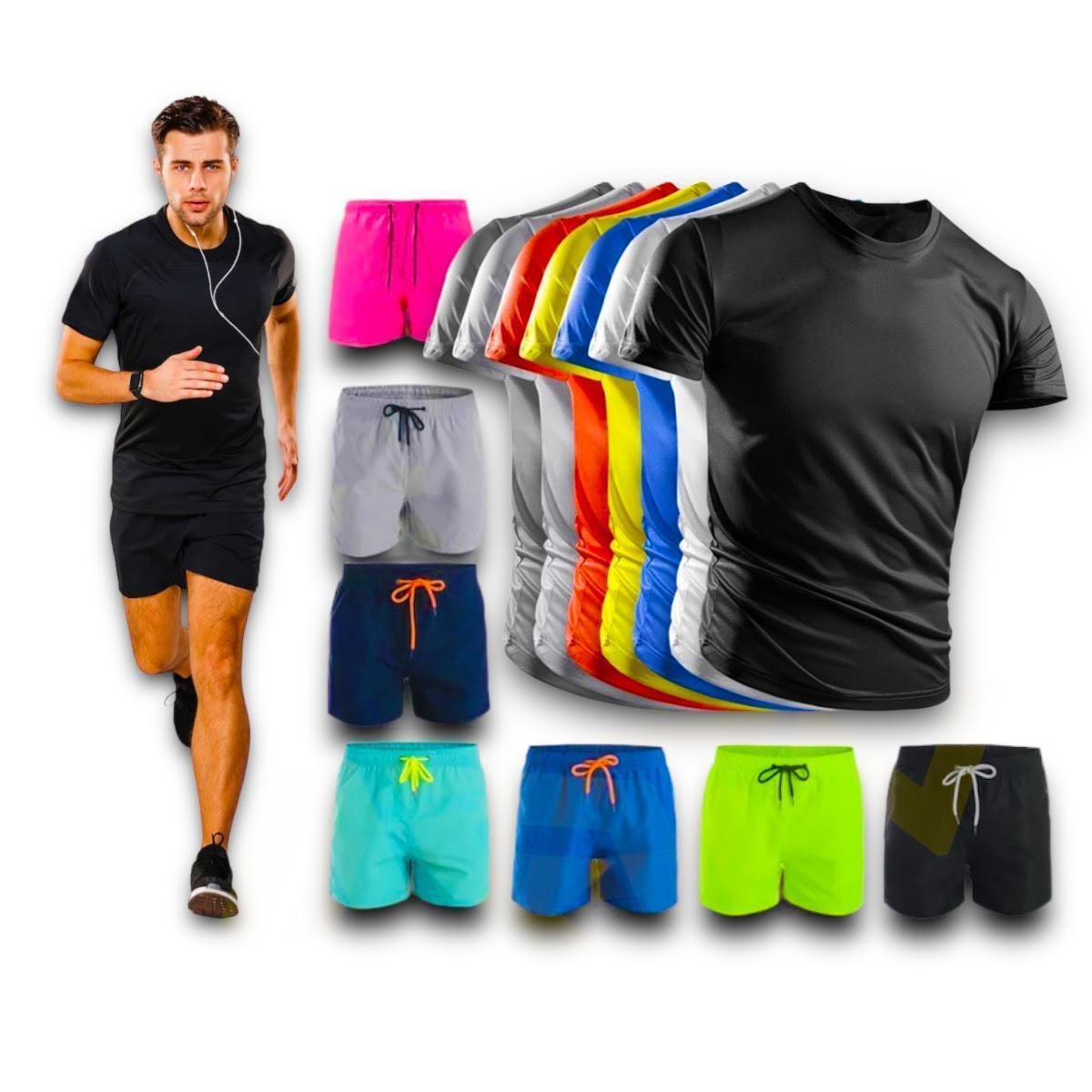 Kit Shorts Bermuda + Camiseta Fitness Corrida MASCULINA ALGODÃO 303 - Colorido Menor preço em Kit Shorts Bermuda + Camiseta Fitness Corrida MASCULINA ALGODÃO 303 - Colorido