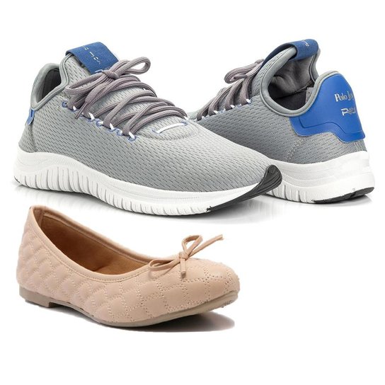 Kit Tênis Antiderrapante + Sapatilha Sporty Chic Feminino - Cinza