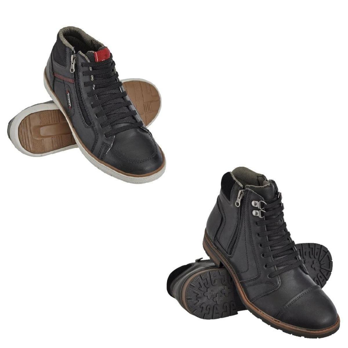 Kit Tênis Cano Médio + Coturno Masculino - Preto Menor preço em Kit Tênis Cano Médio + Coturno Masculino - Preto